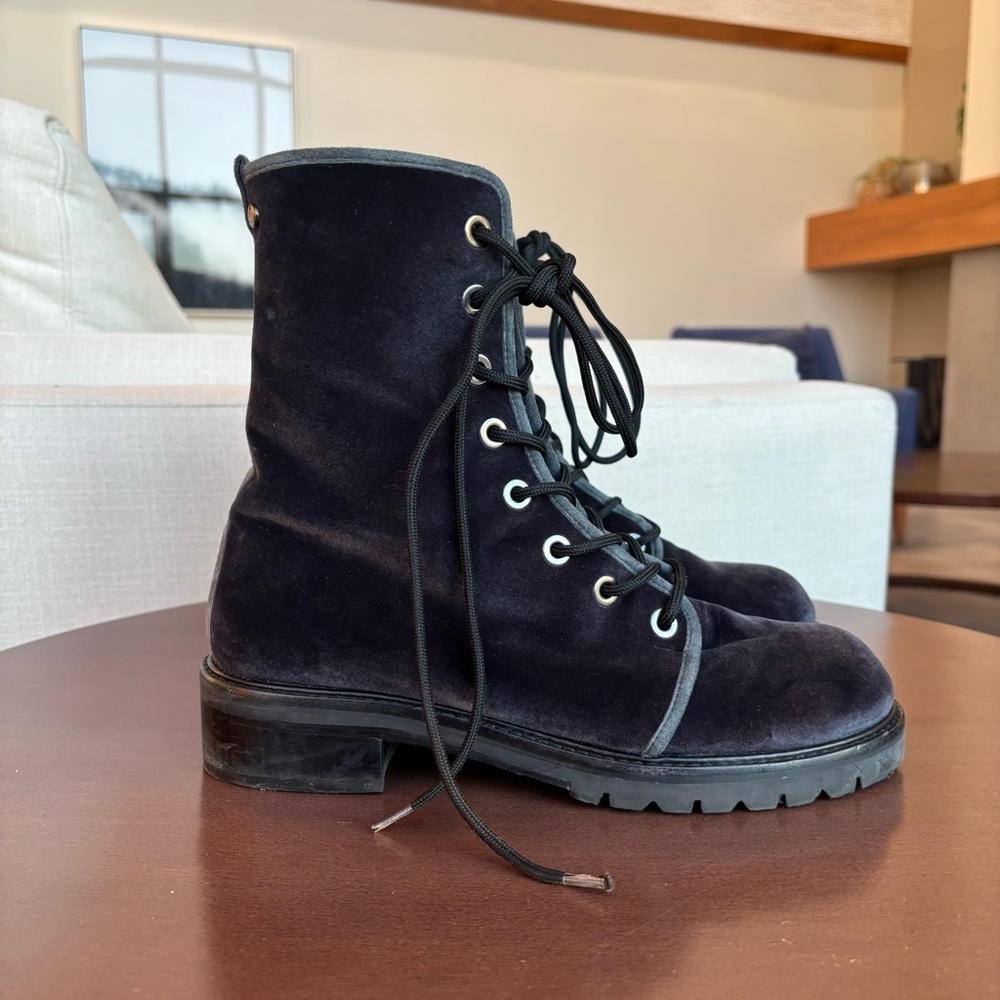 Stuart Weitzman Velvet Combat Boots,‎ Size 9,5